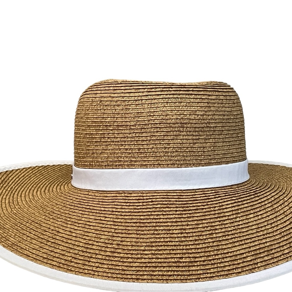 White and Beige Woven Half Brim Sun Hat UPF 50 + - Picture 3 of 10